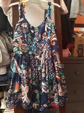 Lulu's Navy Dress with Multicolor Trim